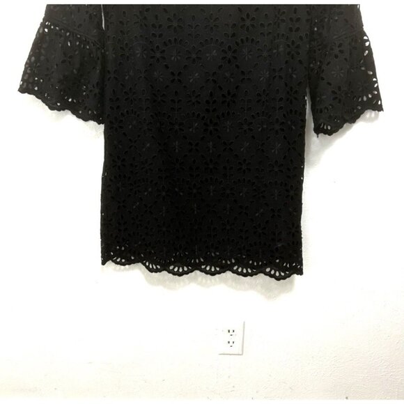 J CREW Black Embroidered Eyelet Bell Sleeve Shift Dress Size 4 Dark Fairy Boho - Picture 5 of 11